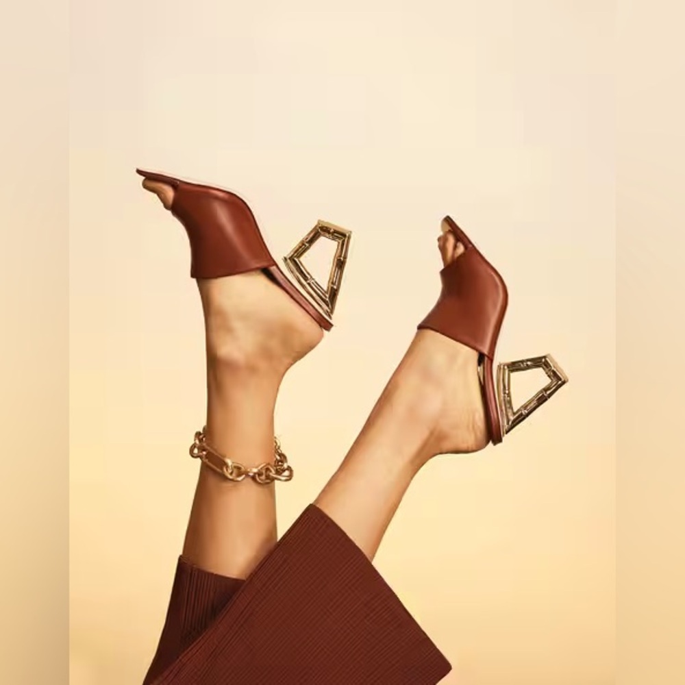 Cult Gaia Brown Astraea Geometric Heel Sandals